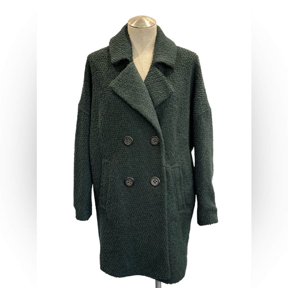 Free People Green Boucle Double-Breasted Pea Coat Size Small Oversized‎